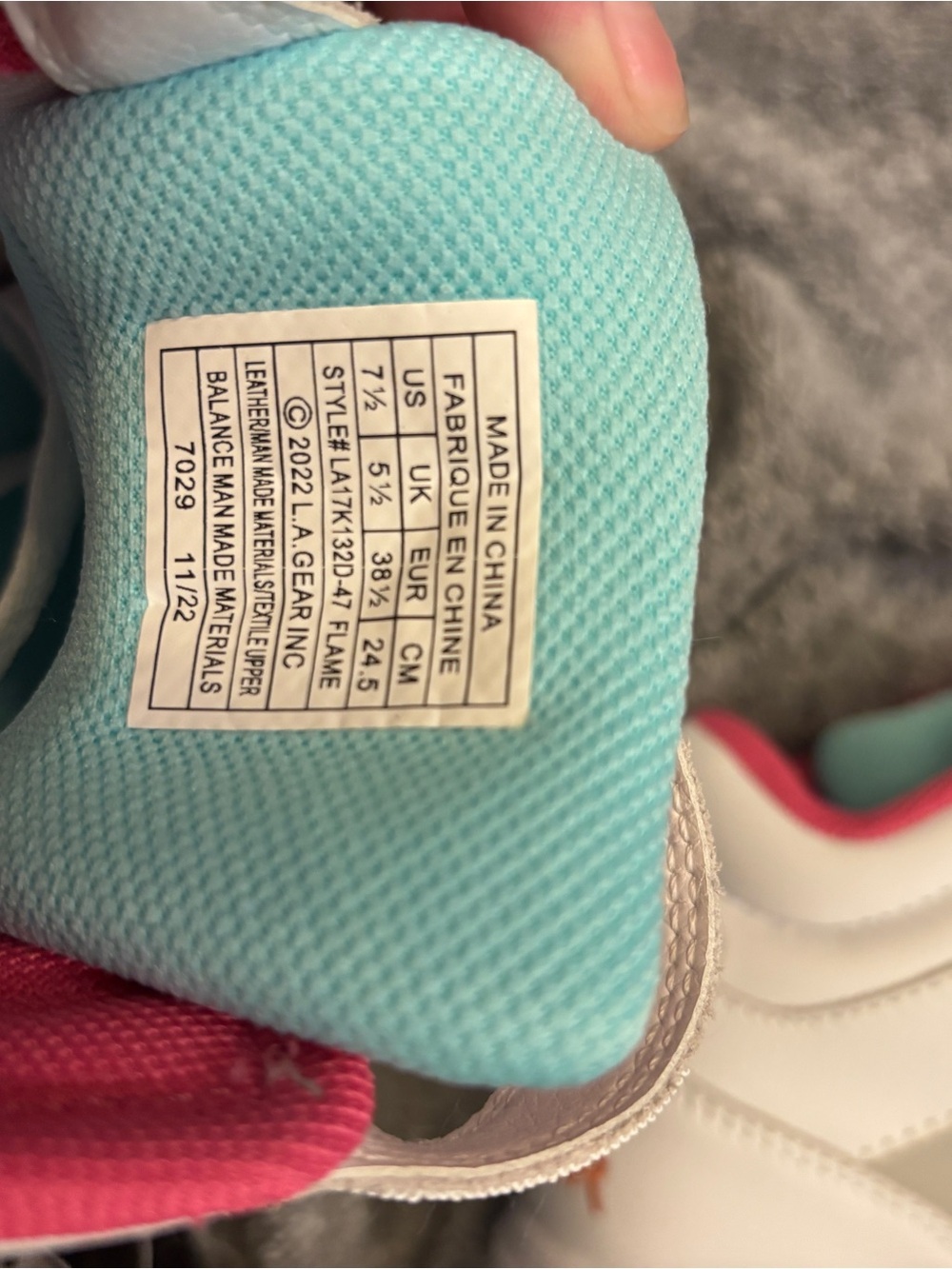 High-Top Athletic Sneakers in White, Pink & Aqua - Picture 5 of 5